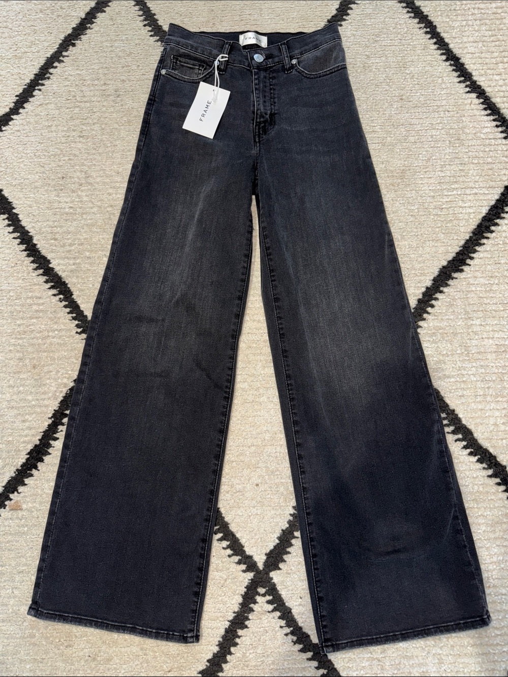 New Frame Le Slim Palazzo Black Wash high waist jeans 25 $248